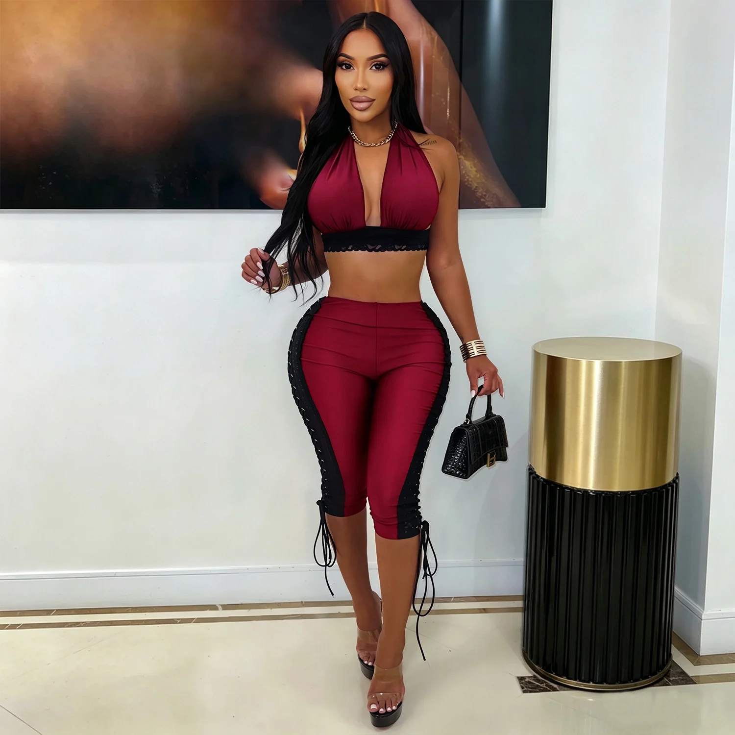 C7848 New Women's Clothing Fashion Classic Hanging Neck Tube Top Pleated Slim Hip Suit — image 7