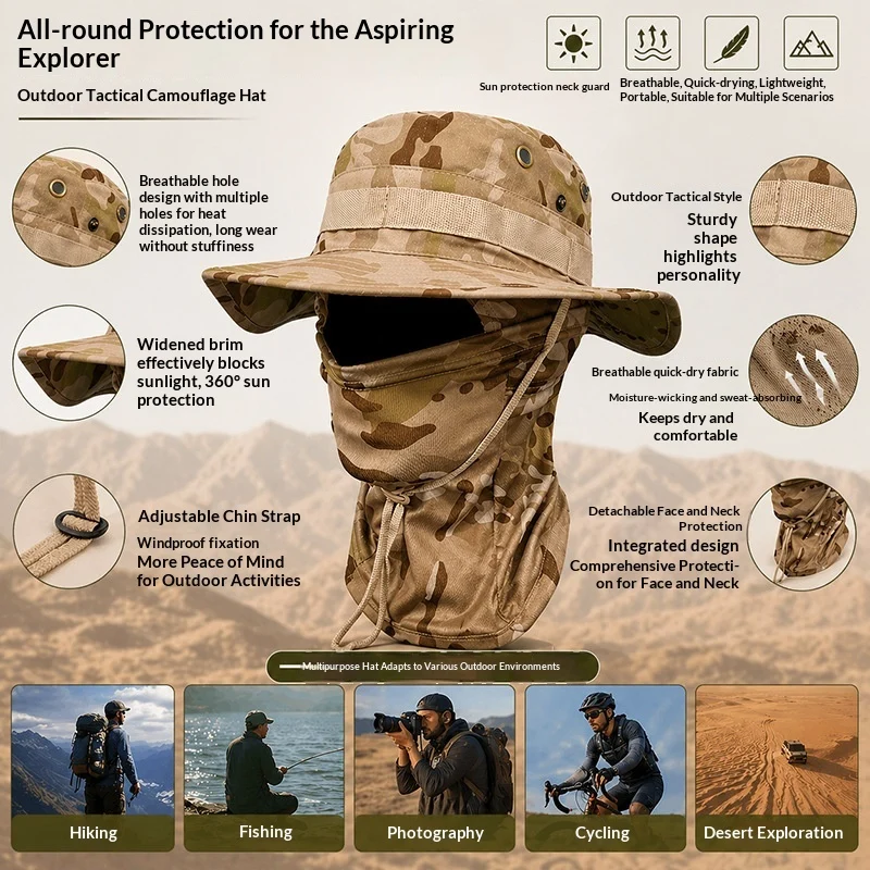 Camouflage Quick-drying Sun-protection Outdoor Wide-brimmed Sun Hat — image 4