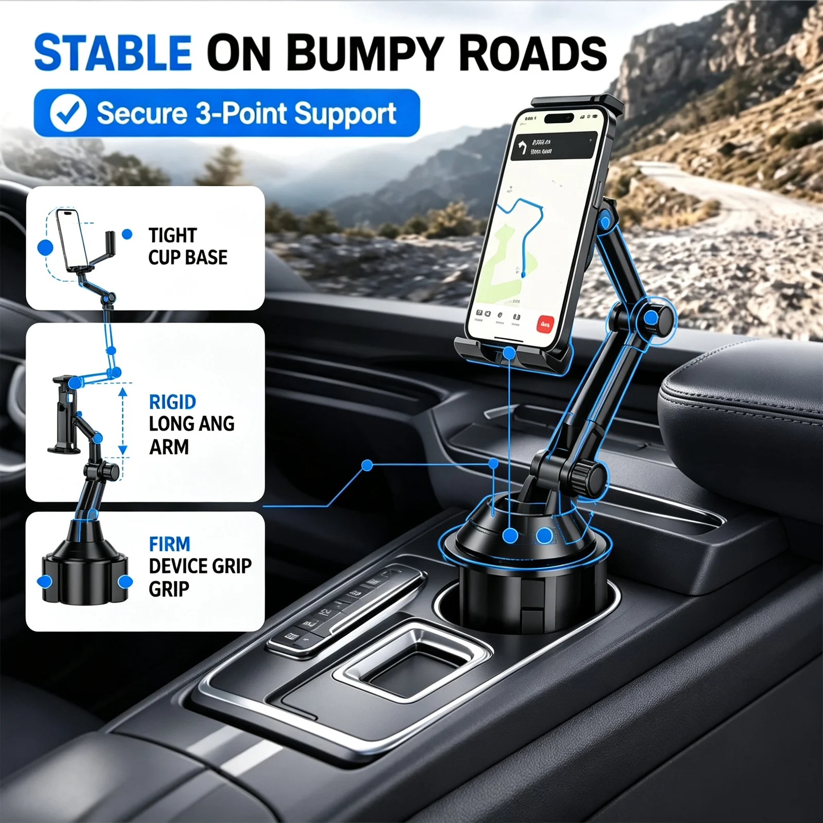 Car Cup Holder Phone Tablet Mount Long Arm 360 Rotation Adjustable Navigation Cell For… — image 1