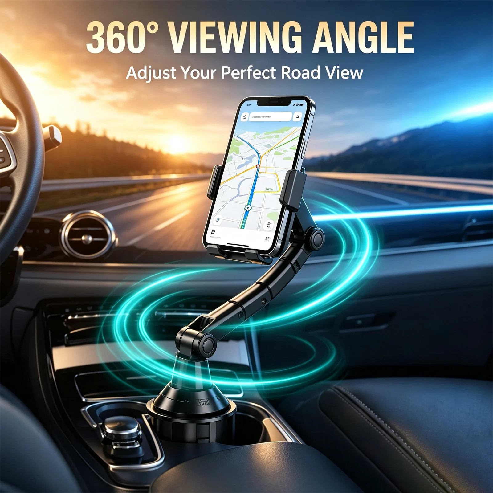 Car Cup Holder Phone Tablet Mount Long Arm 360 Rotation Adjustable Navigation Cell For… — image 2