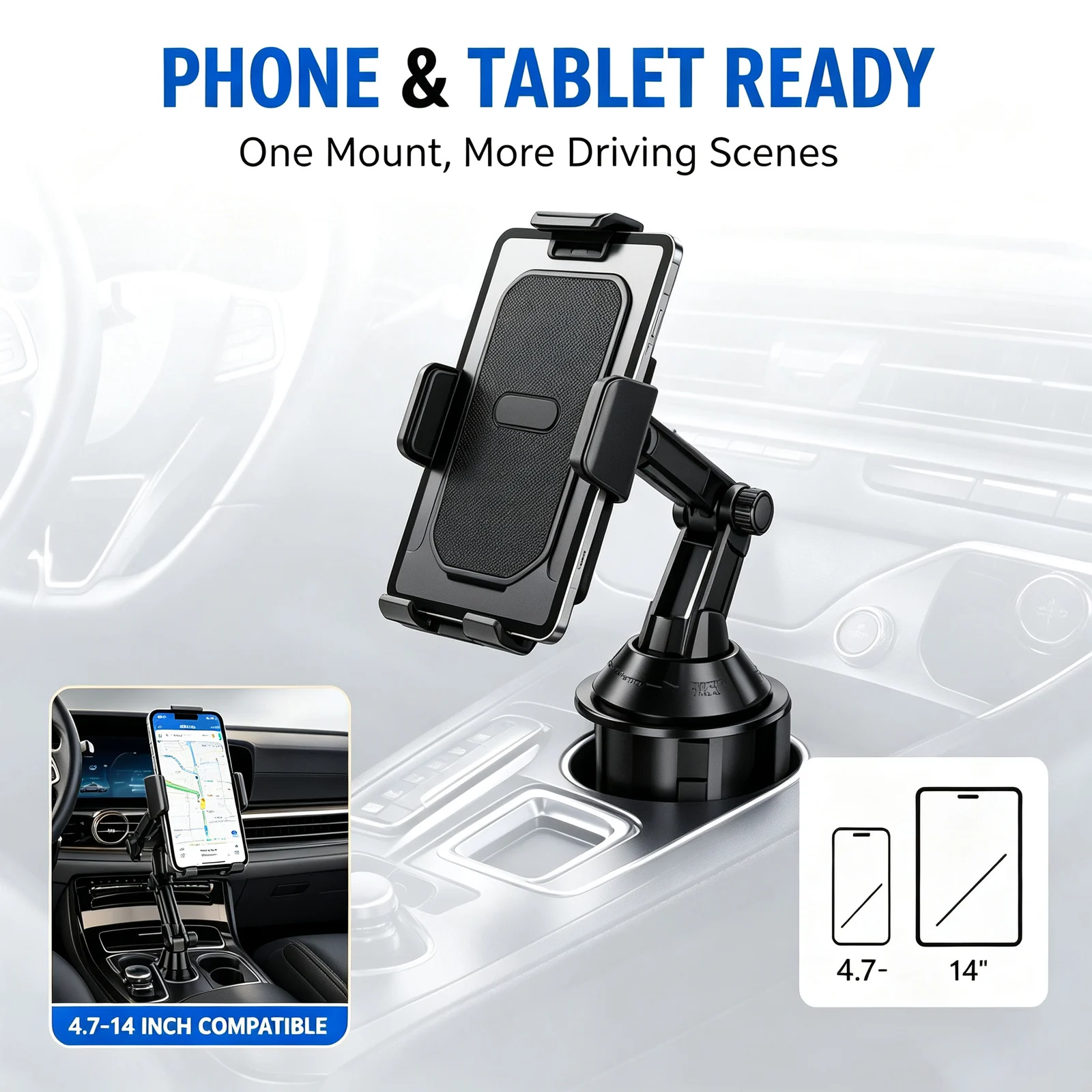 Car Cup Holder Phone Tablet Mount Long Arm 360 Rotation Adjustable Navigation Cell For… — image 5