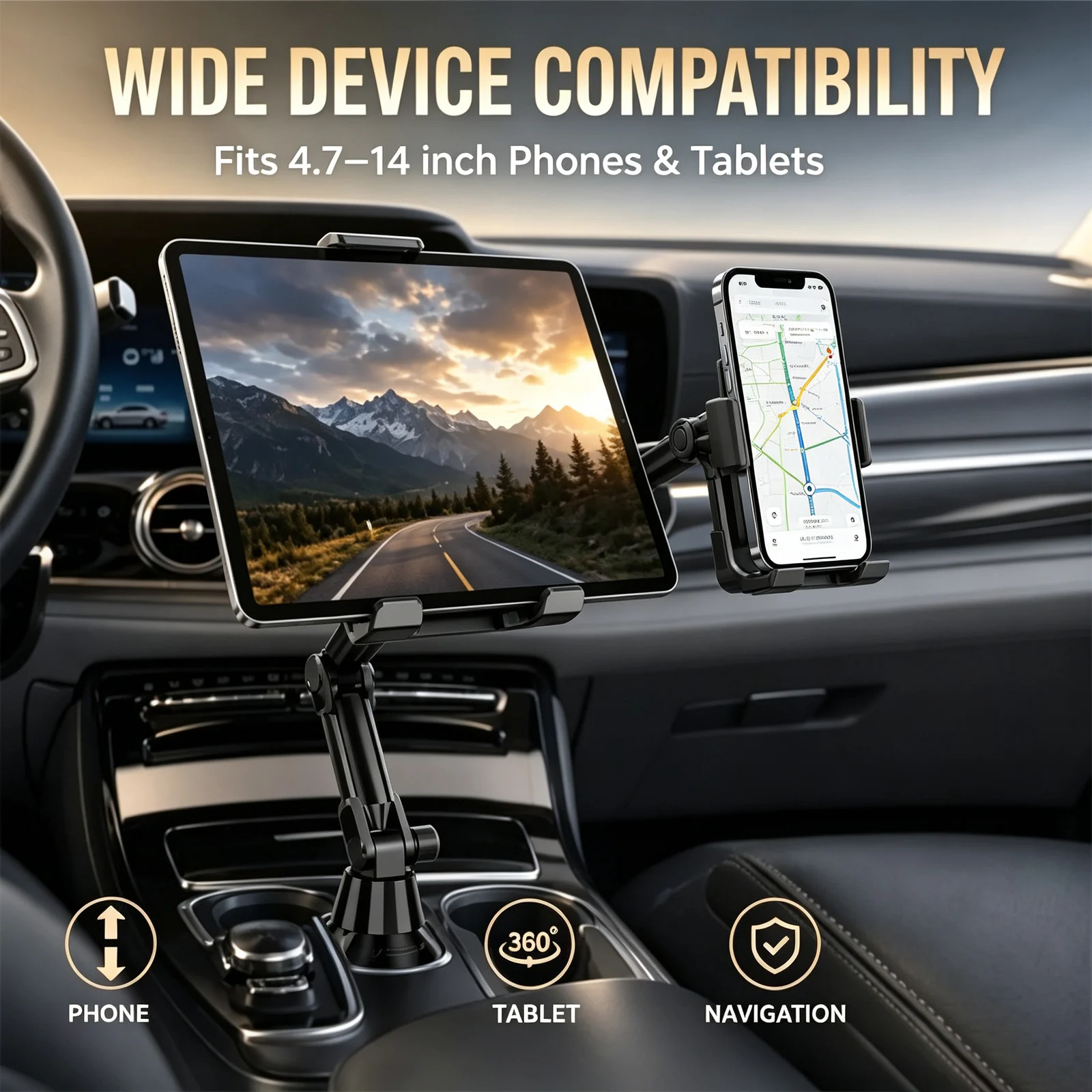 Car Cup Holder Phone Tablet Mount Long Arm 360 Rotation Adjustable Navigation Cell For… — image 3