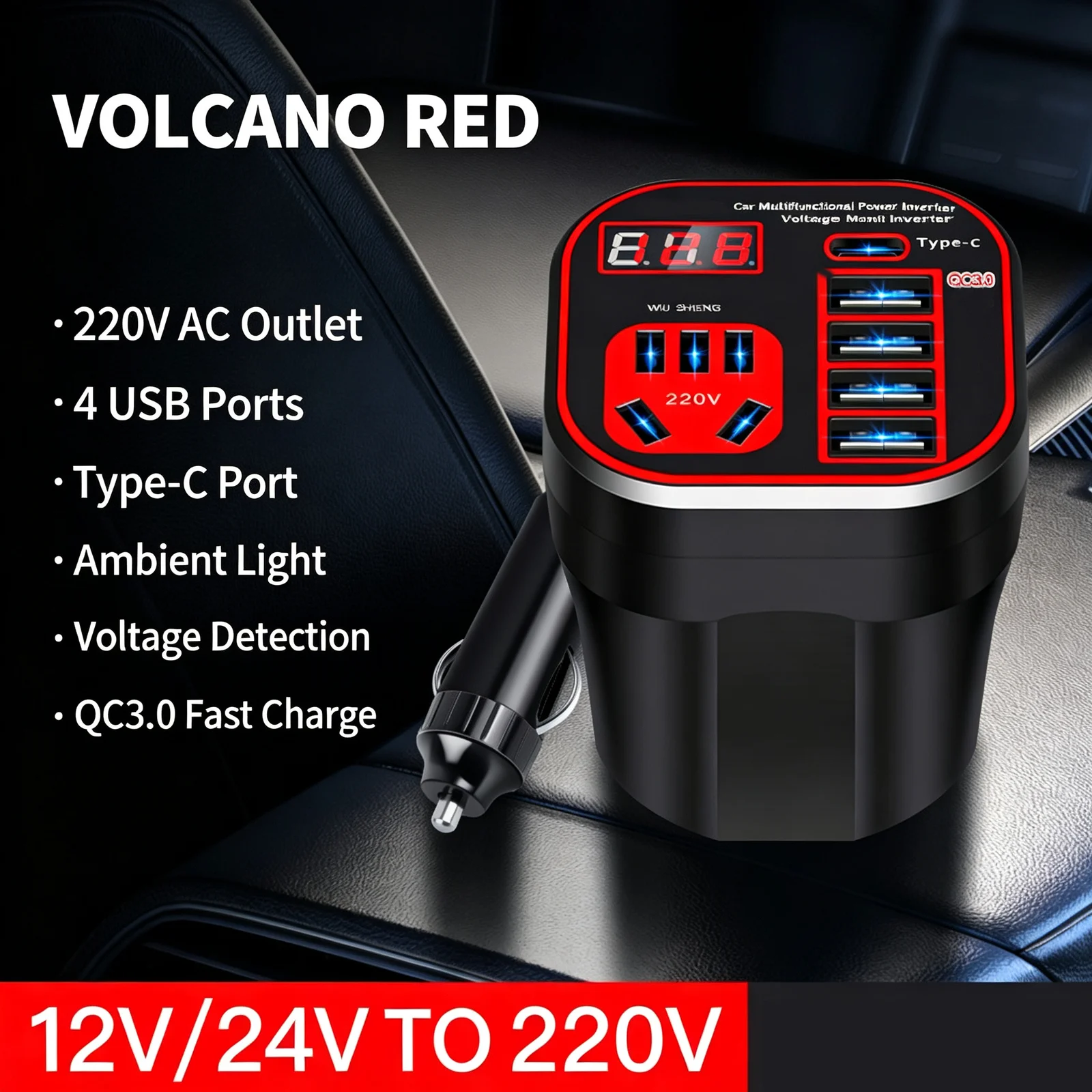 Car Power Inverter 12V 24V To 220V Multi Function Charger Converter With USB C Qc3.0… — image 2