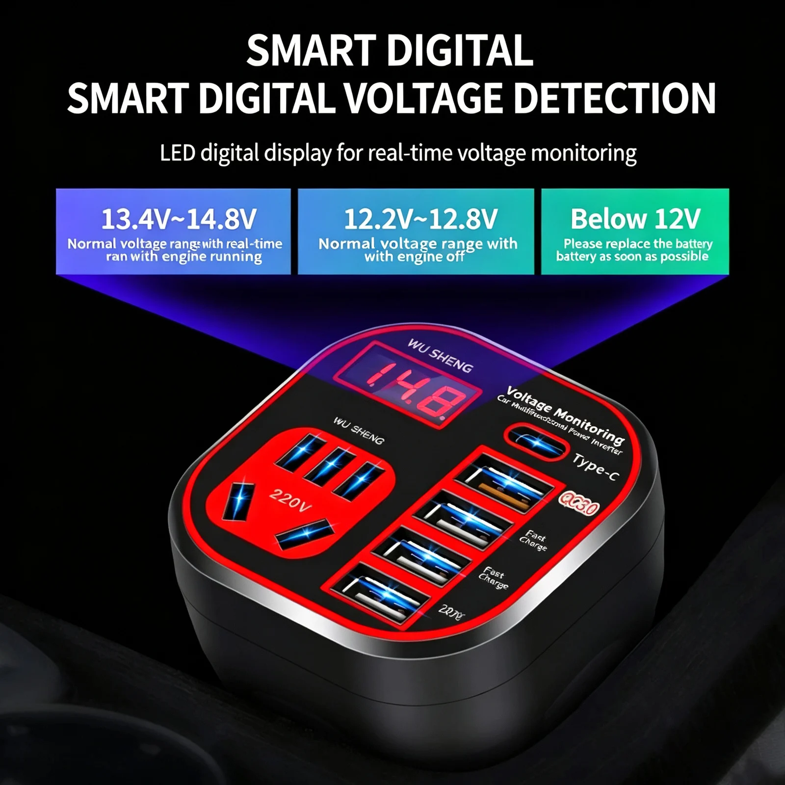 Car Power Inverter 12V 24V To 220V Multi Function Charger Converter With USB C Qc3.0… — image 4