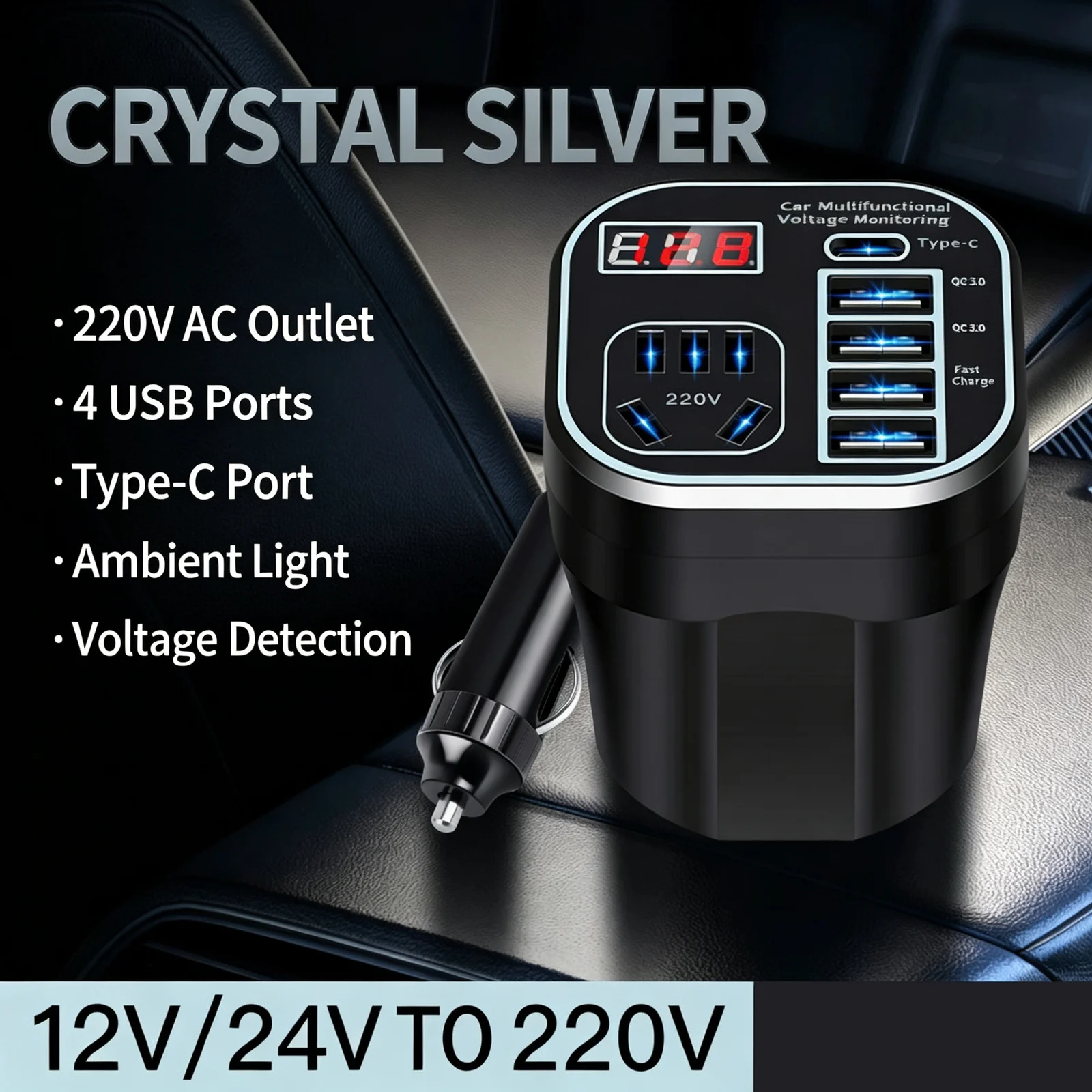 Car Power Inverter 12V 24V To 220V Multi Function Charger Converter With USB C Qc3.0… — image 3