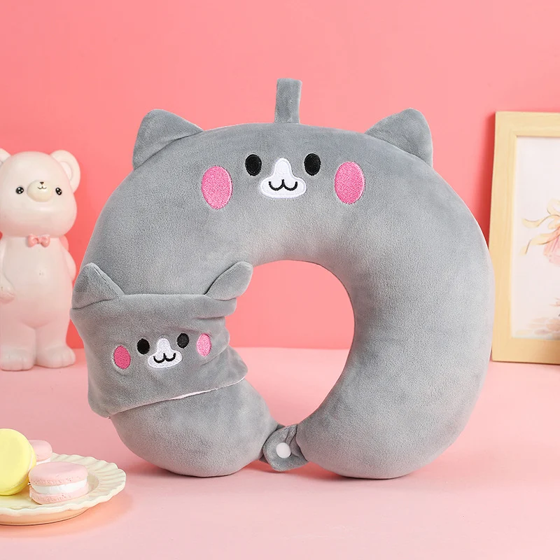 Cartoon Animal Travel Neck Pillow With Eye Mask, Soft Plush U Shape Support For… — image 3