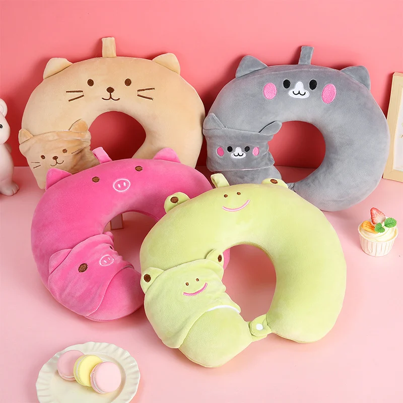 Cartoon Animal Travel Neck Pillow With Eye Mask, Soft Plush U Shape Support For… — image 2