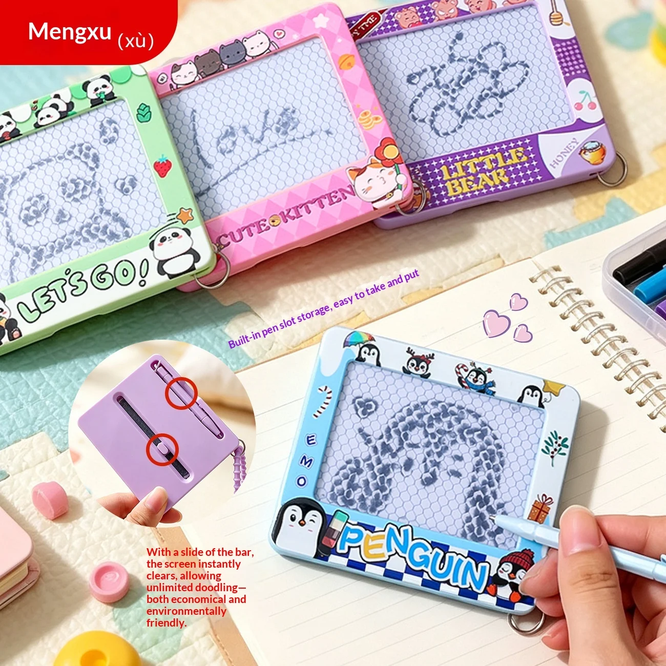 Cartoon Little Animal Doodle Drawing Board Writing Pad Keychain Bag Charm Car Key Chain — image 4