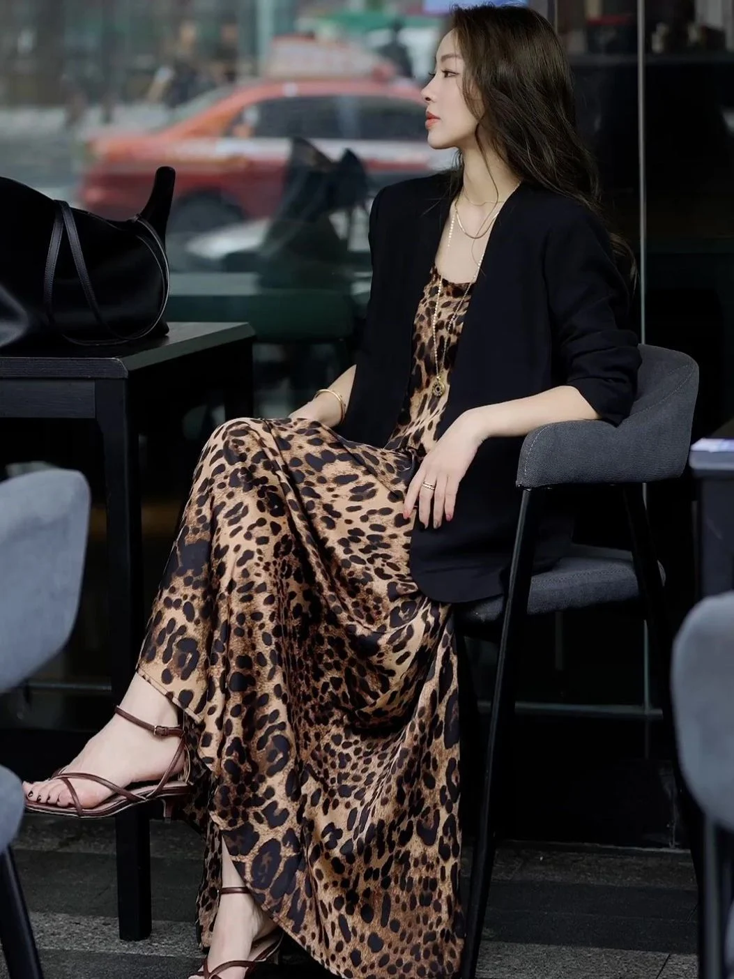 Casual Blazer And Leopard-print Dress Two-piece Set — image 2