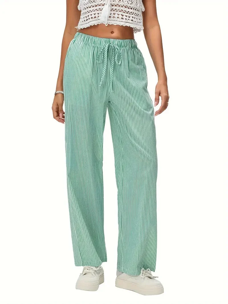 Casual Fashion Striped Straight-leg Pants Elastic High-waisted Trousers — image 3