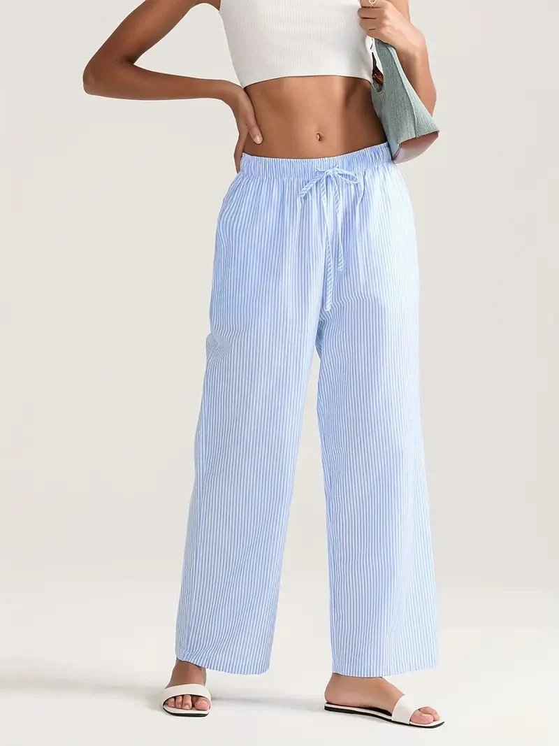 Casual Fashion Striped Straight-leg Pants Elastic High-waisted Trousers — image 4