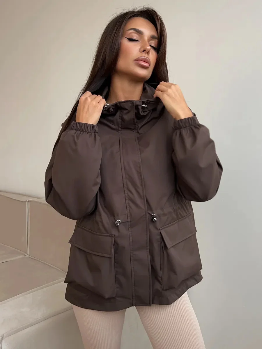 Casual Fashion Women's Jacket Long-sleeved Hooded Drawstring Waterproof Loose Outdoor… — image 8