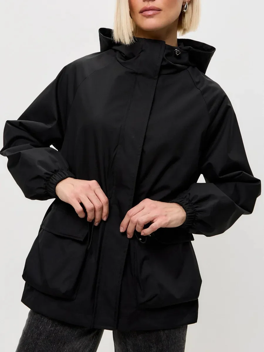 Casual Fashion Women's Jacket Long-sleeved Hooded Drawstring Waterproof Loose Outdoor… — image 2