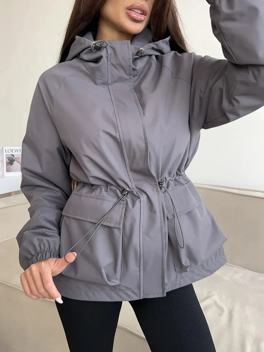 Casual Fashion Women's Jacket Long-sleeved Hooded Drawstring Waterproof Loose Outdoor… — image 5
