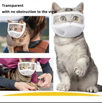 Cat Anti Bite Muzzle Transparent Breathable Mesh For Grooming Nail Trimming Bathing… — image 7