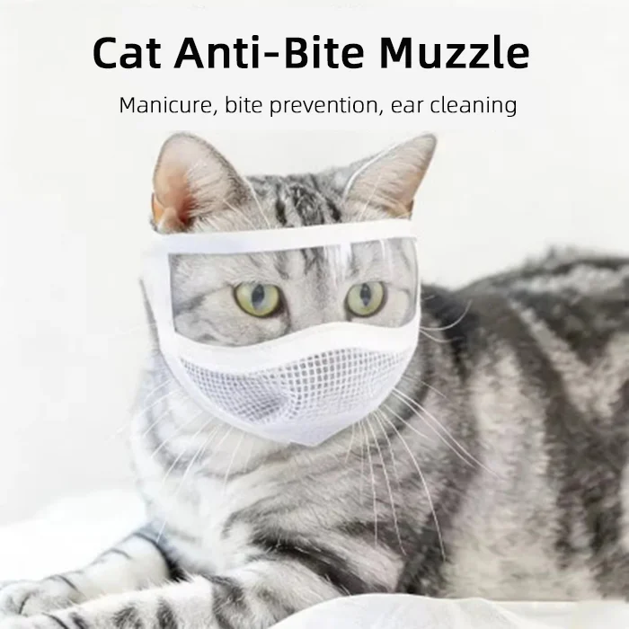 Cat Anti Bite Muzzle Transparent Breathable Mesh For Grooming Nail Trimming Bathing… — image 8