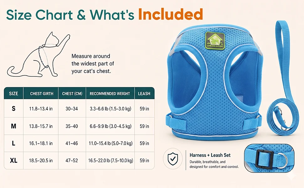 Cat Harness And Leash, Escape Proof Adjustable Vest For Cats, Breathable Reflective… — image 2