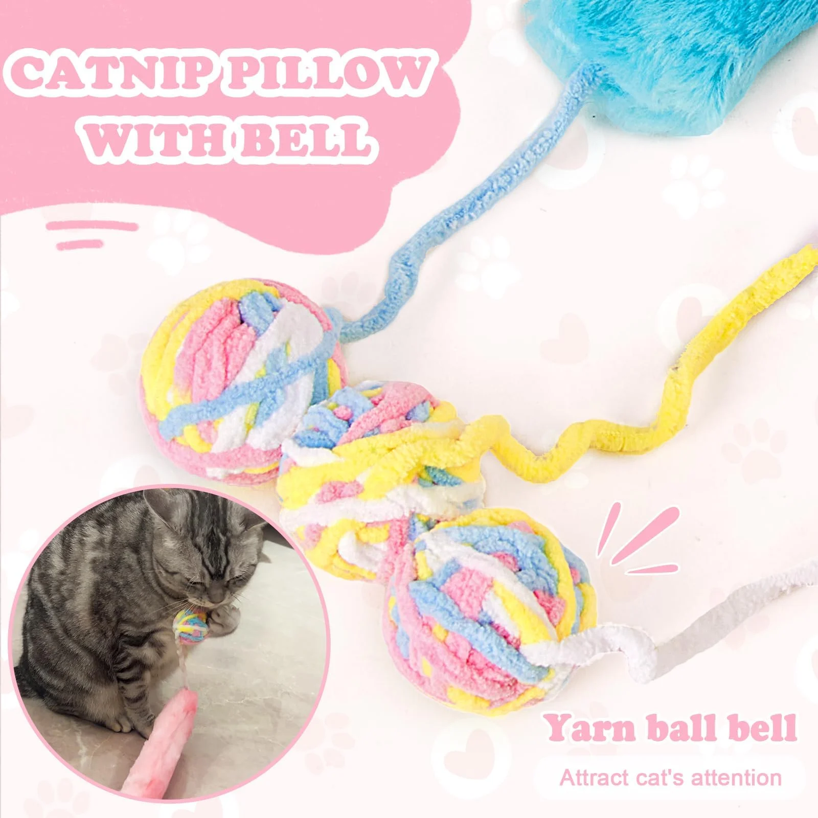 Cat Kicker Toy Large 3pcs, Catnip Toys With Bell Interactive Kitten For Indoor Cats 14.6in — image 2