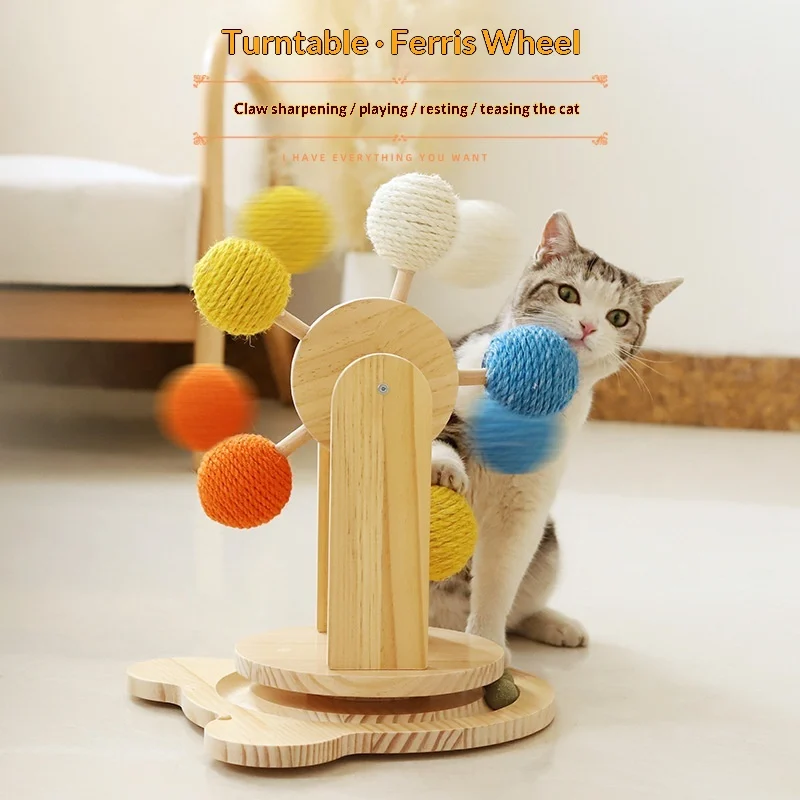 Cat Scratching Board, Solid Wood Turntable Toy, Hemp Rope Claw Sharpening Ball,… — image 3