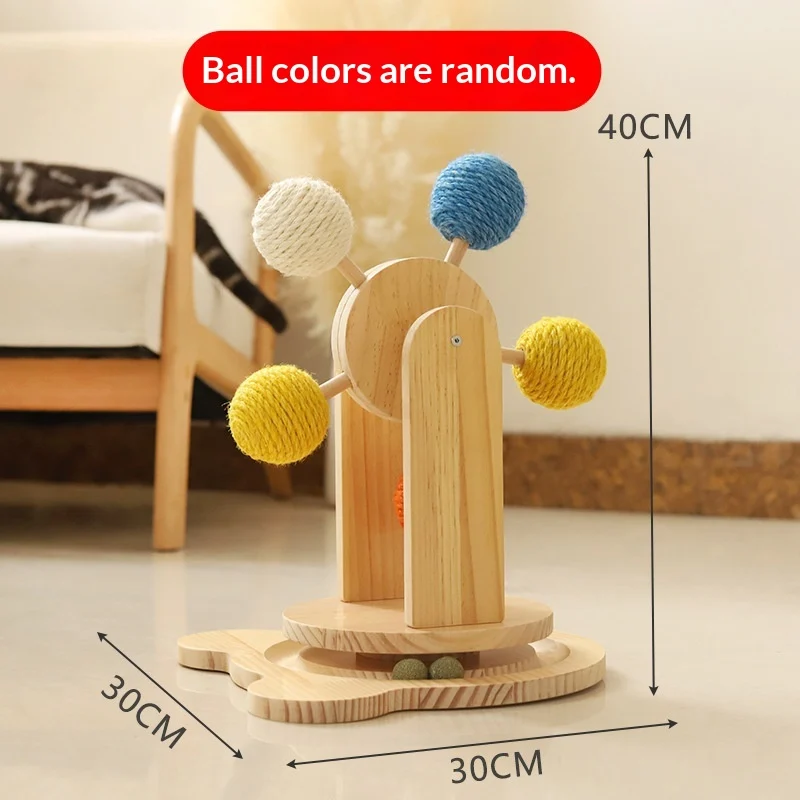 Cat Scratching Board, Solid Wood Turntable Toy, Hemp Rope Claw Sharpening Ball,… — image 5