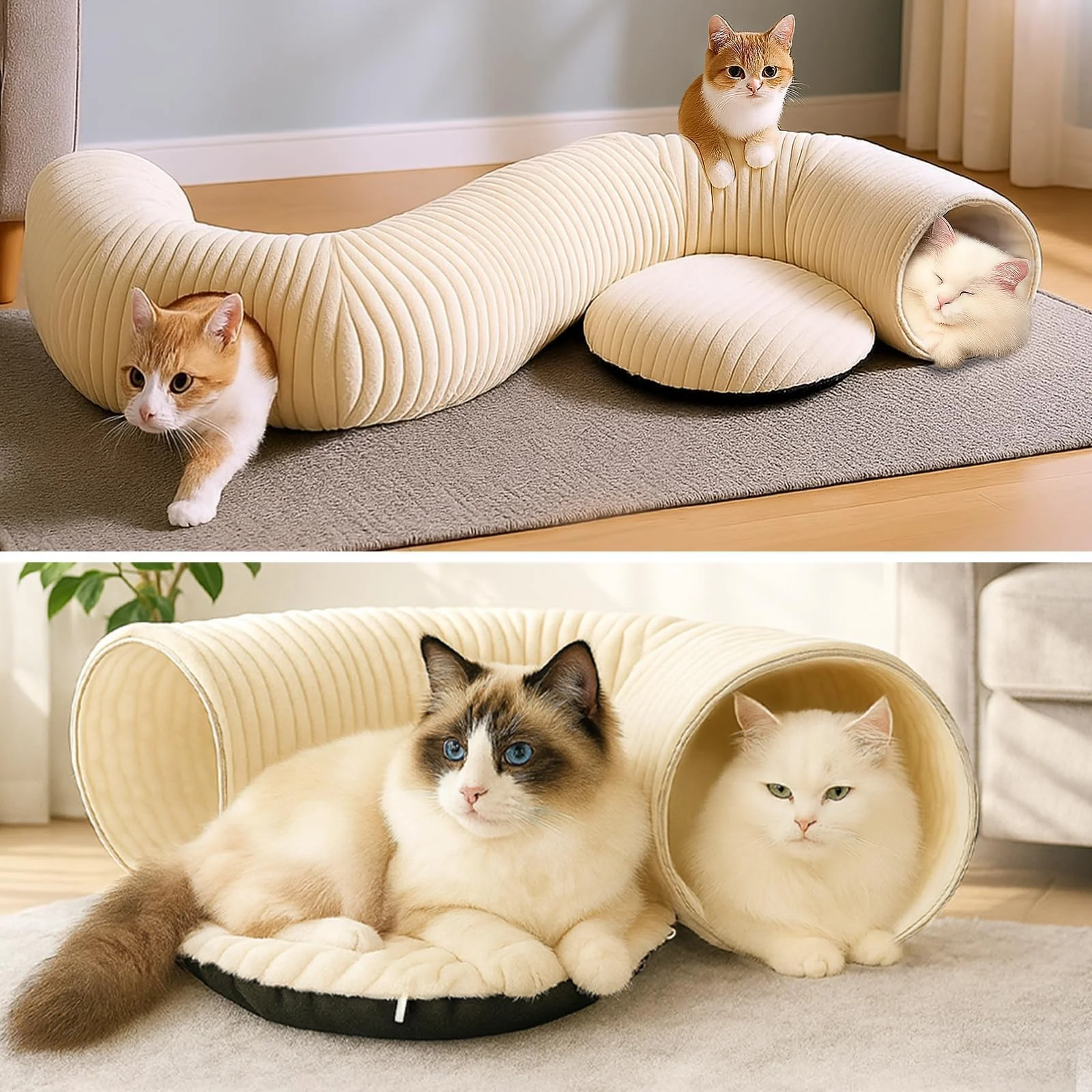 Cat Tunnel Bed With Interactive Toys, Tube Kitten Toys For Indoor Kittens, Collapsible… — image 7