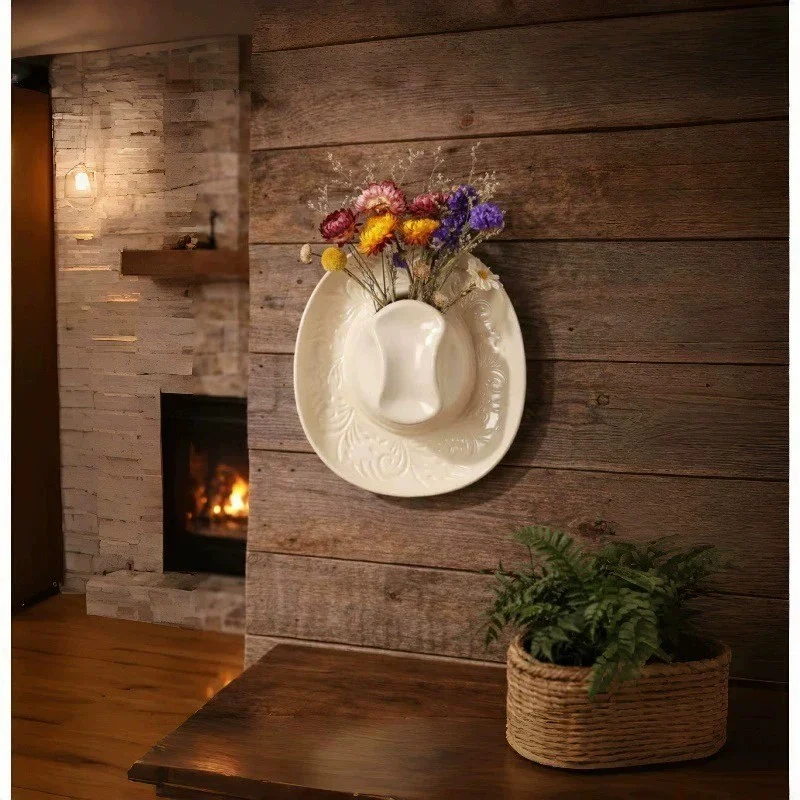 Ceramic Cowgirl Hat Hanging Vase — image 4