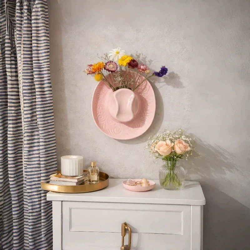 Ceramic Cowgirl Hat Hanging Vase — image 2