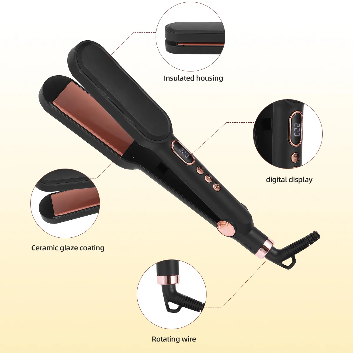 Ceramic-glazed Spray-painted Panel Multi-setting Temperature Straightening Hair Curler — image 5