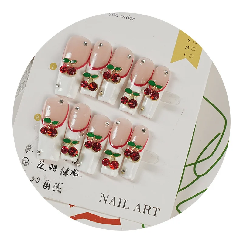 Cherry Gold Diamond Handmade Wearable Nails — image 4