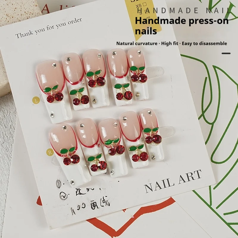 Cherry Gold Diamond Handmade Wearable Nails — image 2