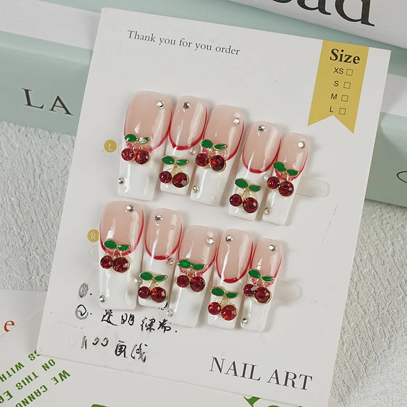 Cherry Gold Diamond Handmade Wearable Nails — image 5