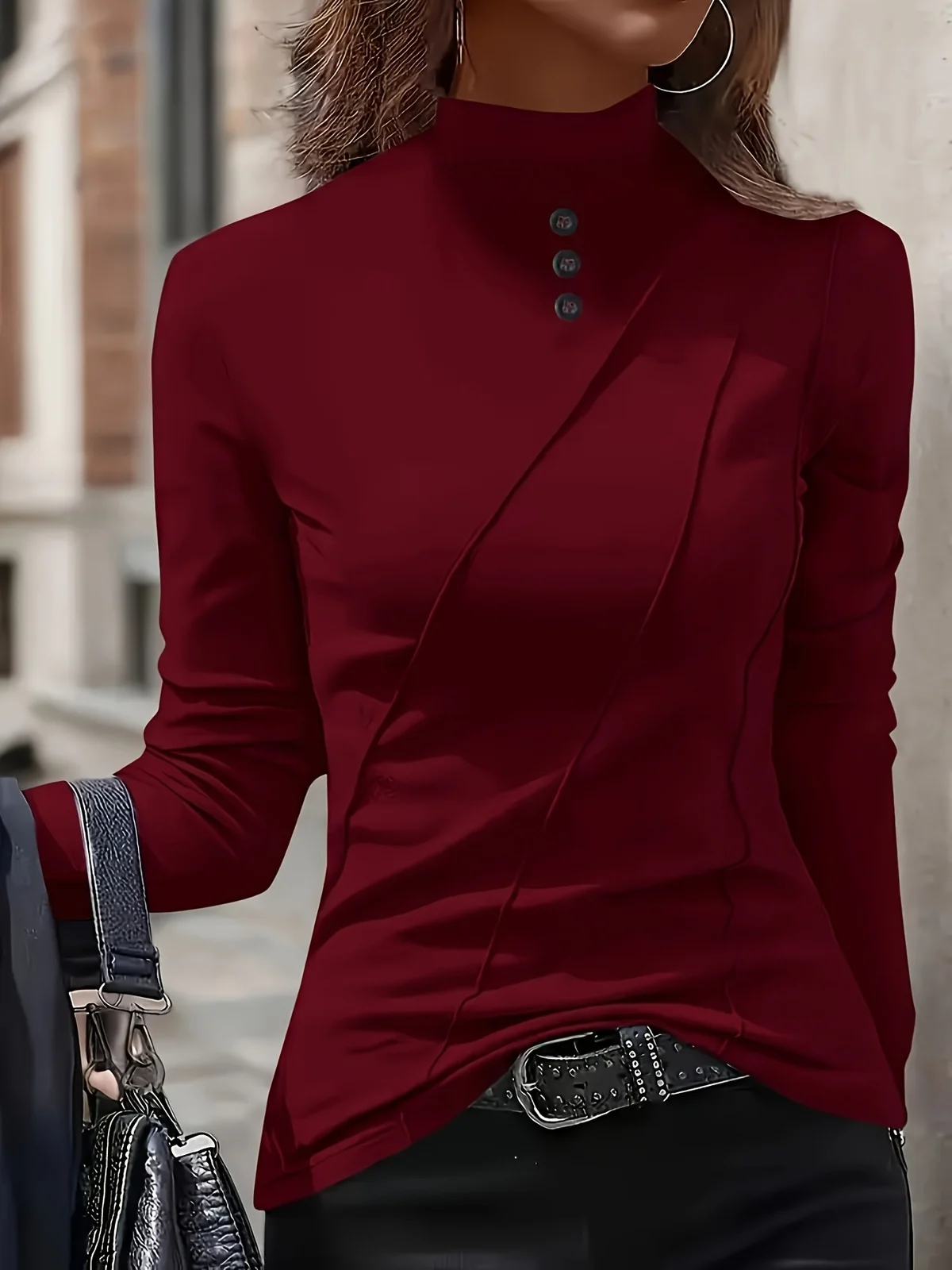 Chic And Elegant High-neck Design For Fall Accented With Button Detailing — image 8