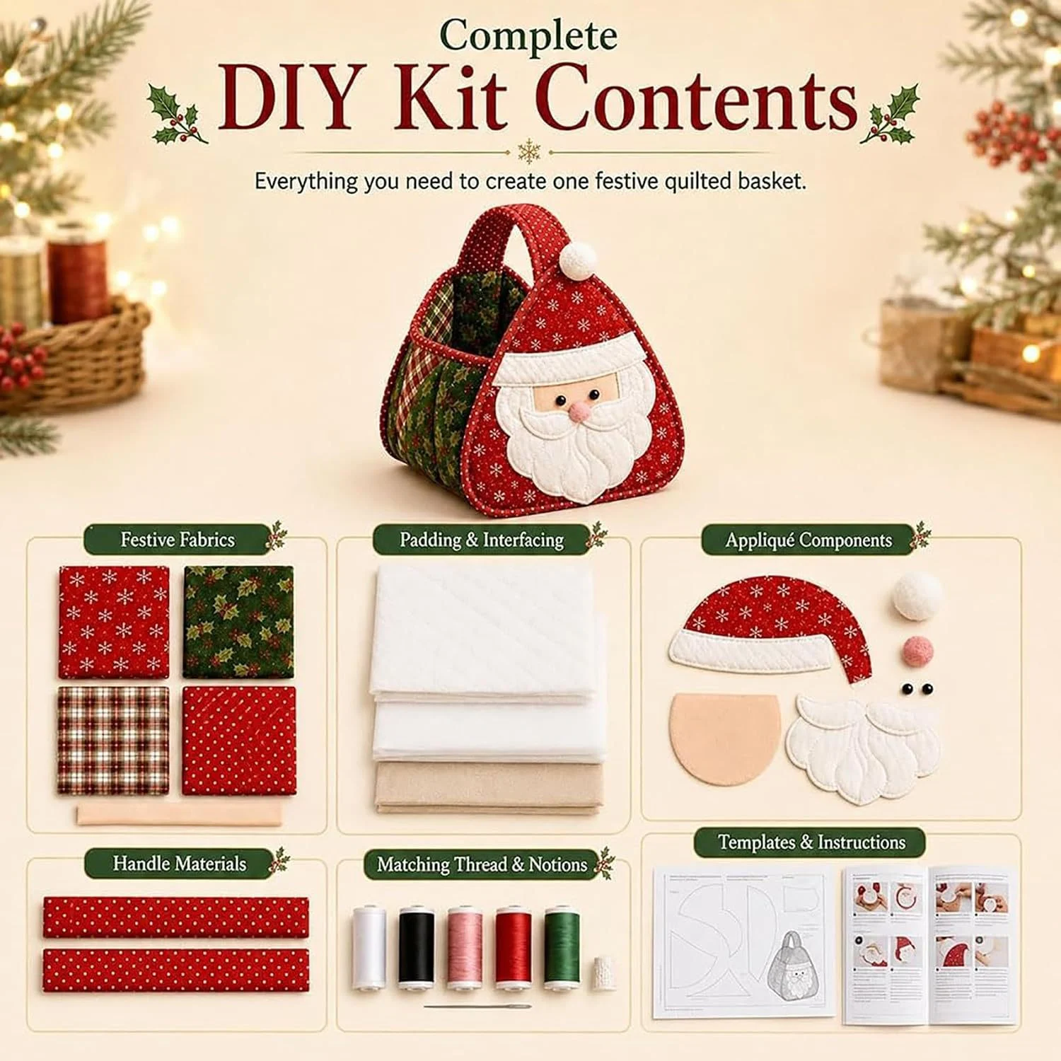 Christmas Character Quilted DIY Fabric Storage Basket Kit — image 3