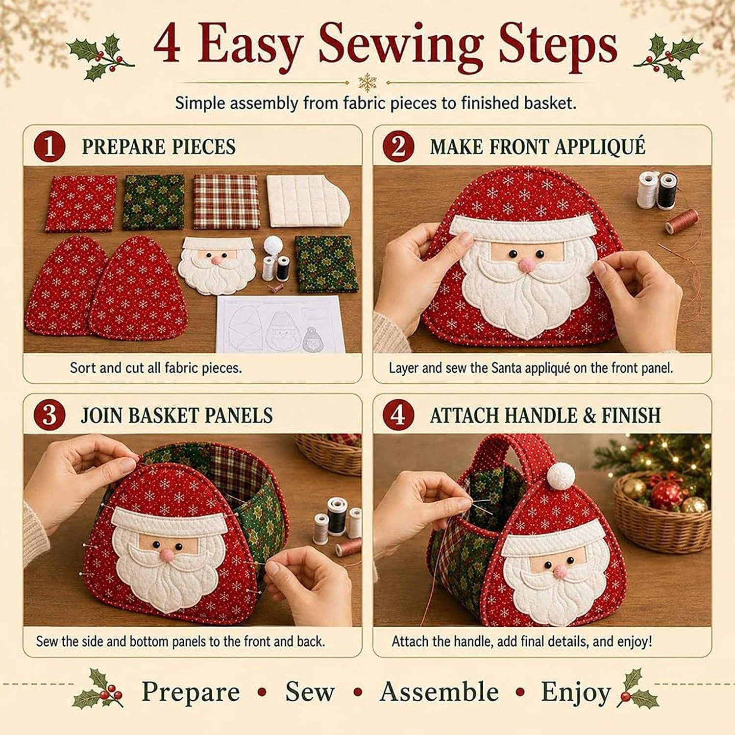 Christmas Character Quilted DIY Fabric Storage Basket Kit — image 8