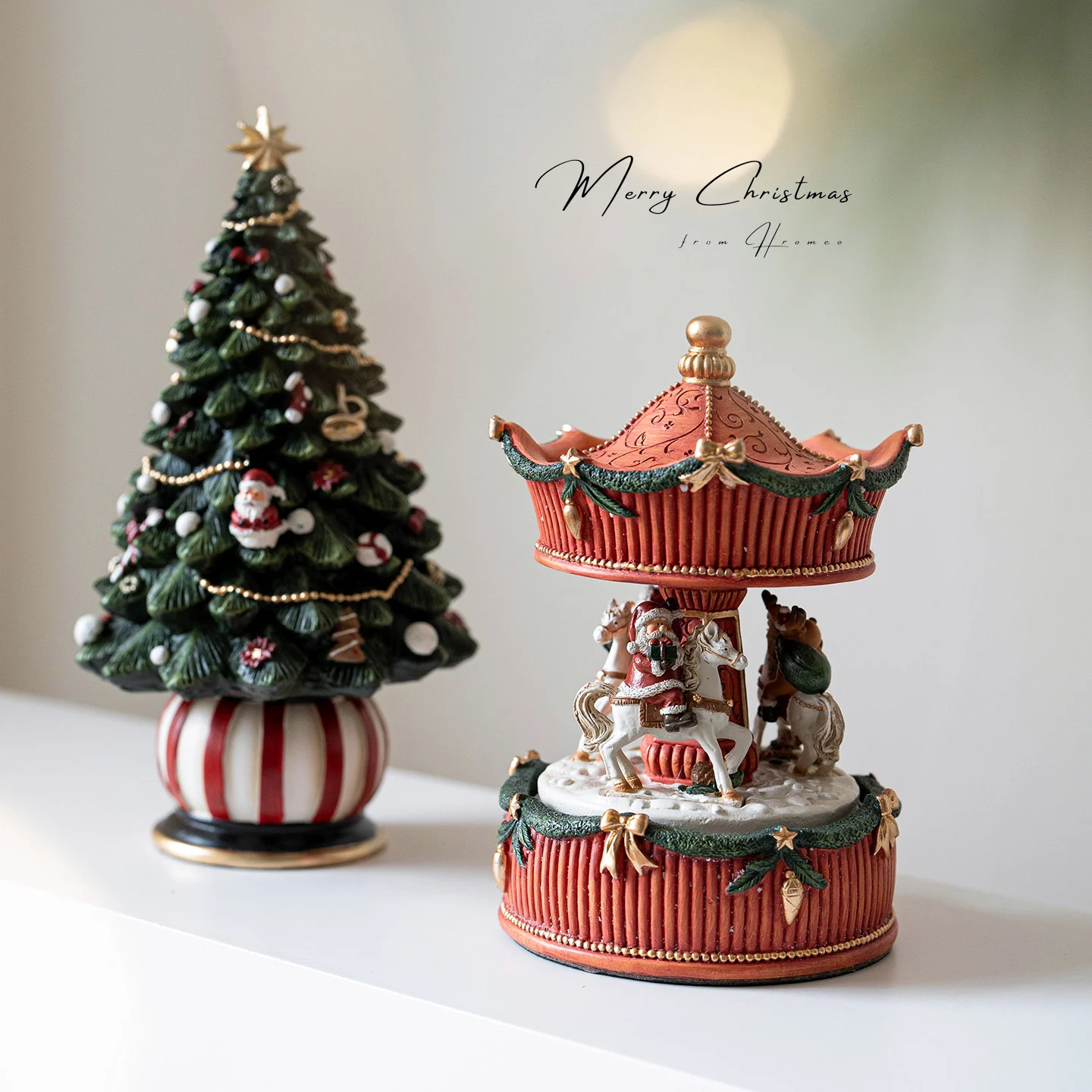 Christmas Resin Carousel Tree Mechanical Music Box — image 2
