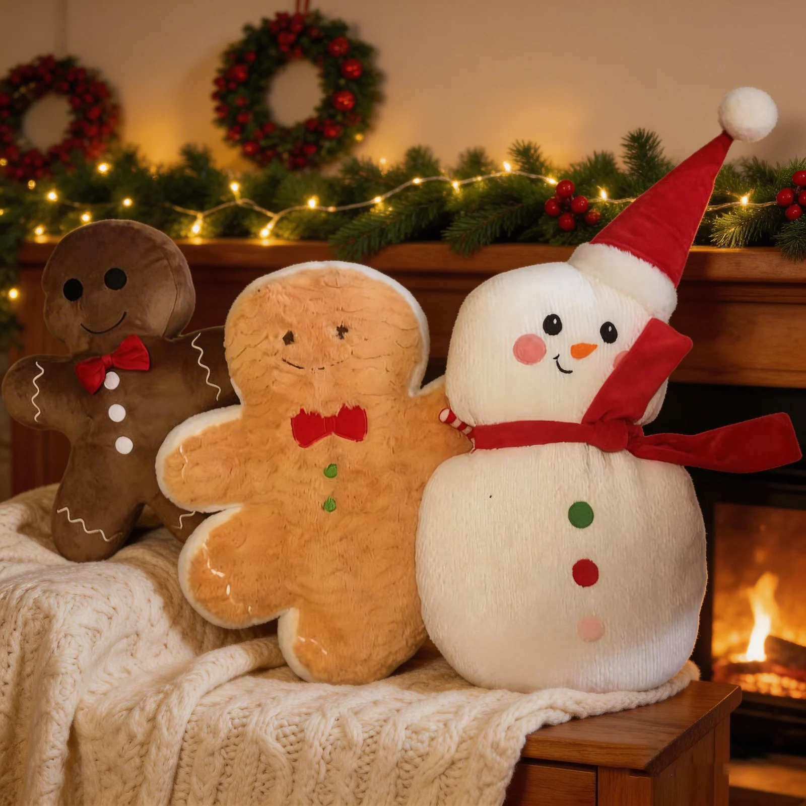 Christmas Shaped Plush Throw Pillows, Gingerbread Man Snowman X Mas Tree Decorative… — image 3