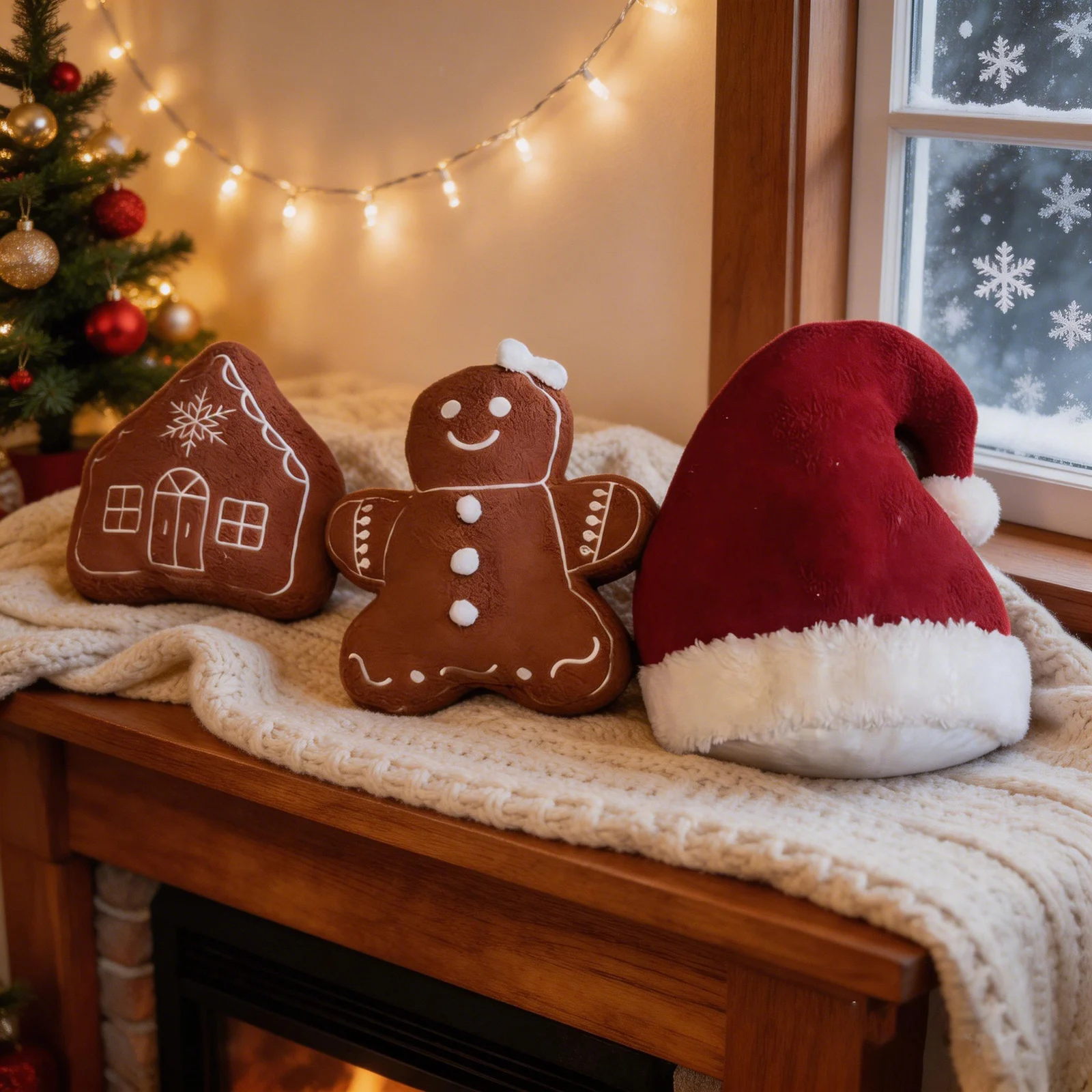 Christmas Shaped Plush Throw Pillows, Gingerbread Man Snowman X Mas Tree Decorative… — image 2