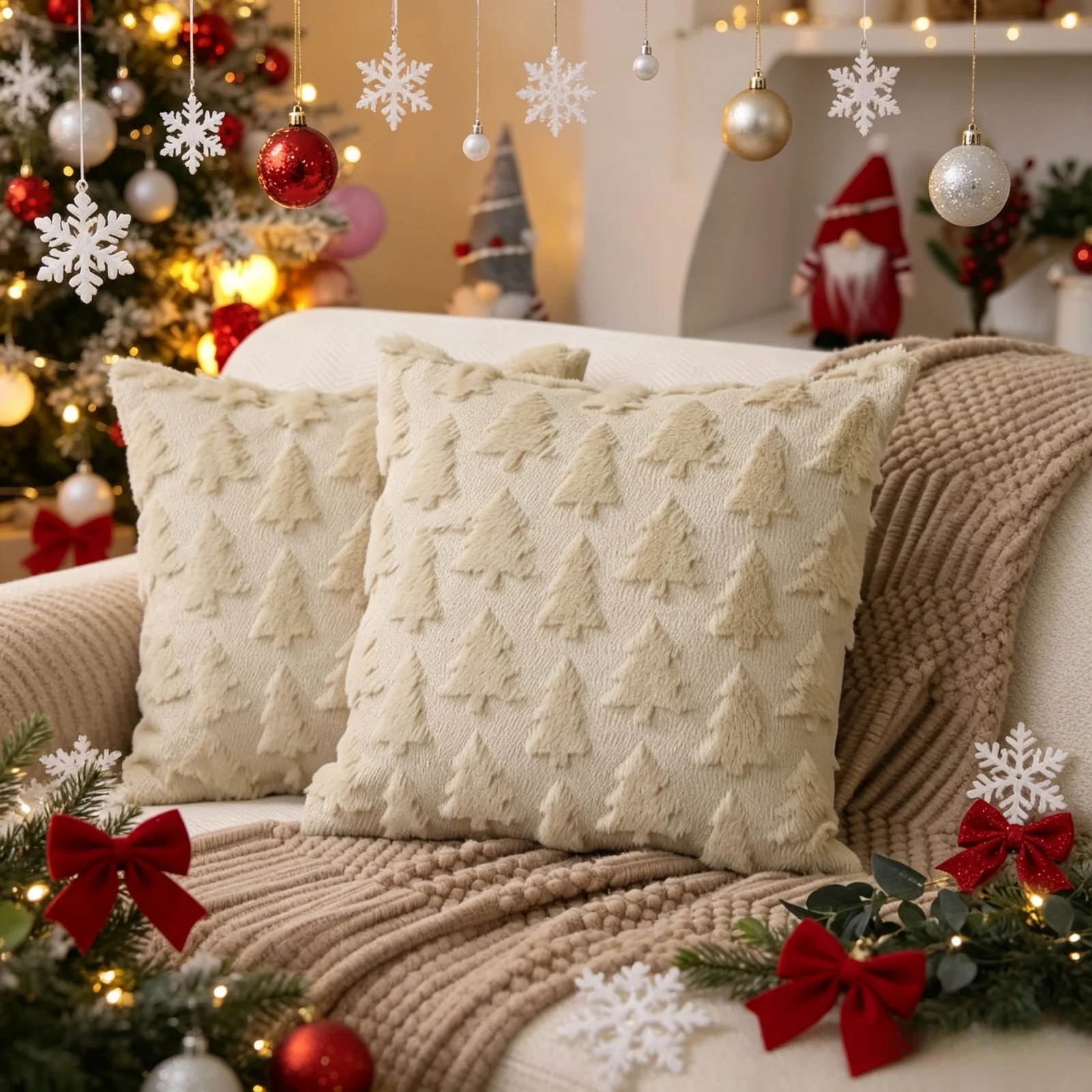 Christmas Throw Pillow Covers Set Of 2, 18 X Inch Soft Plush Faux Fur, Santa Claus… — image 4