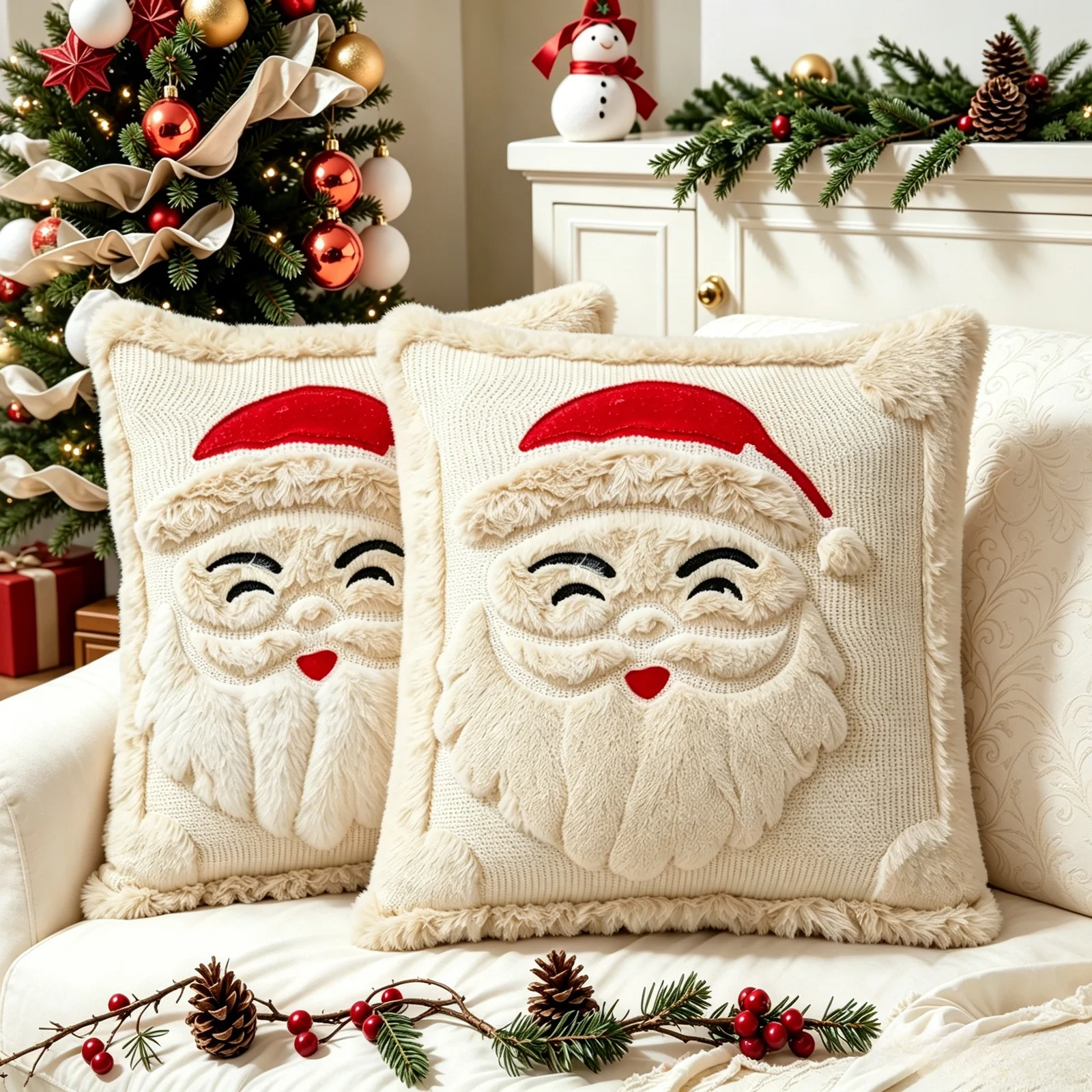 Christmas Throw Pillow Covers Set Of 2, 18 X Inch Soft Plush Faux Fur, Santa Claus… — image 2