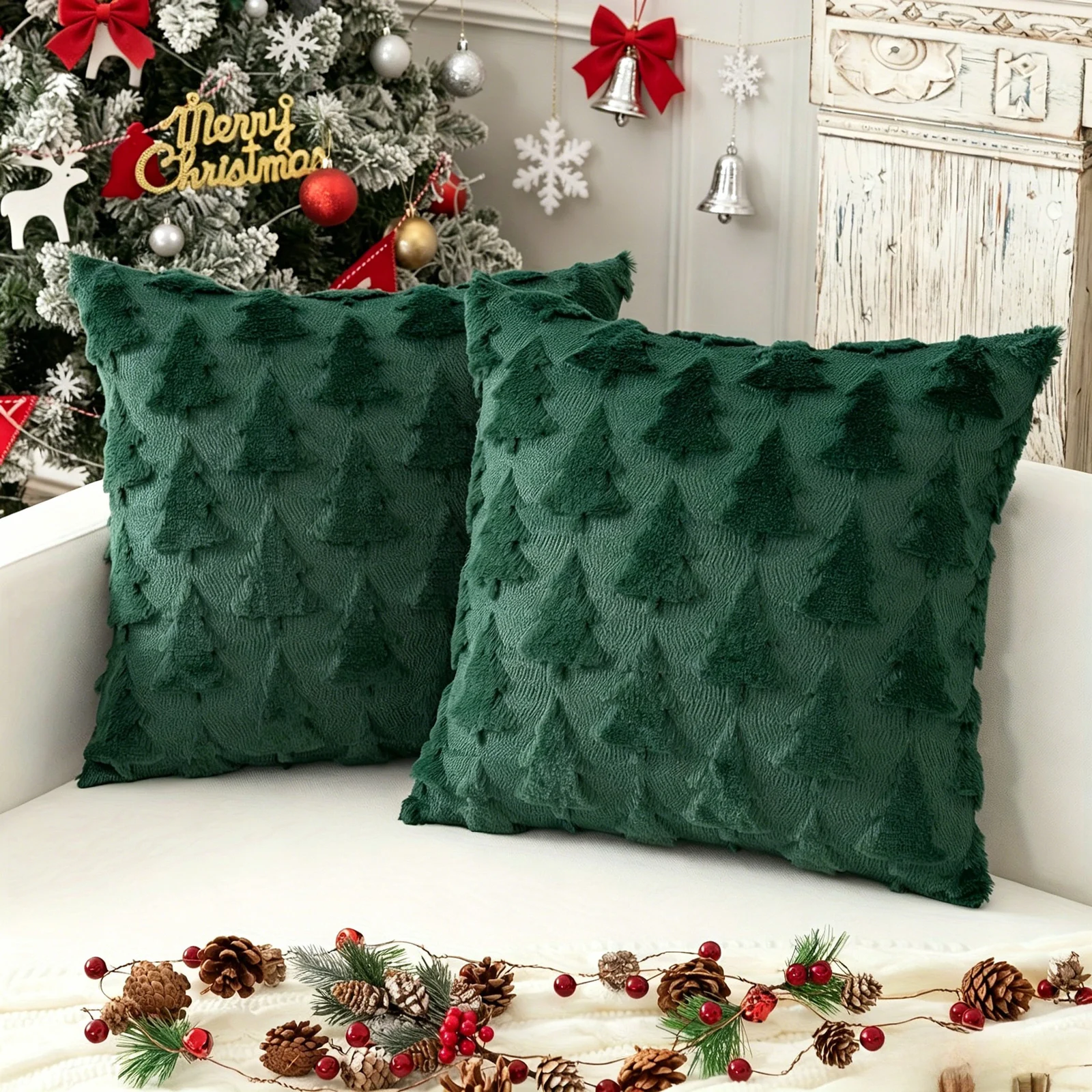 Christmas Throw Pillow Covers Set Of 2, 18 X Inch Soft Plush Faux Fur, Santa Claus… — image 6