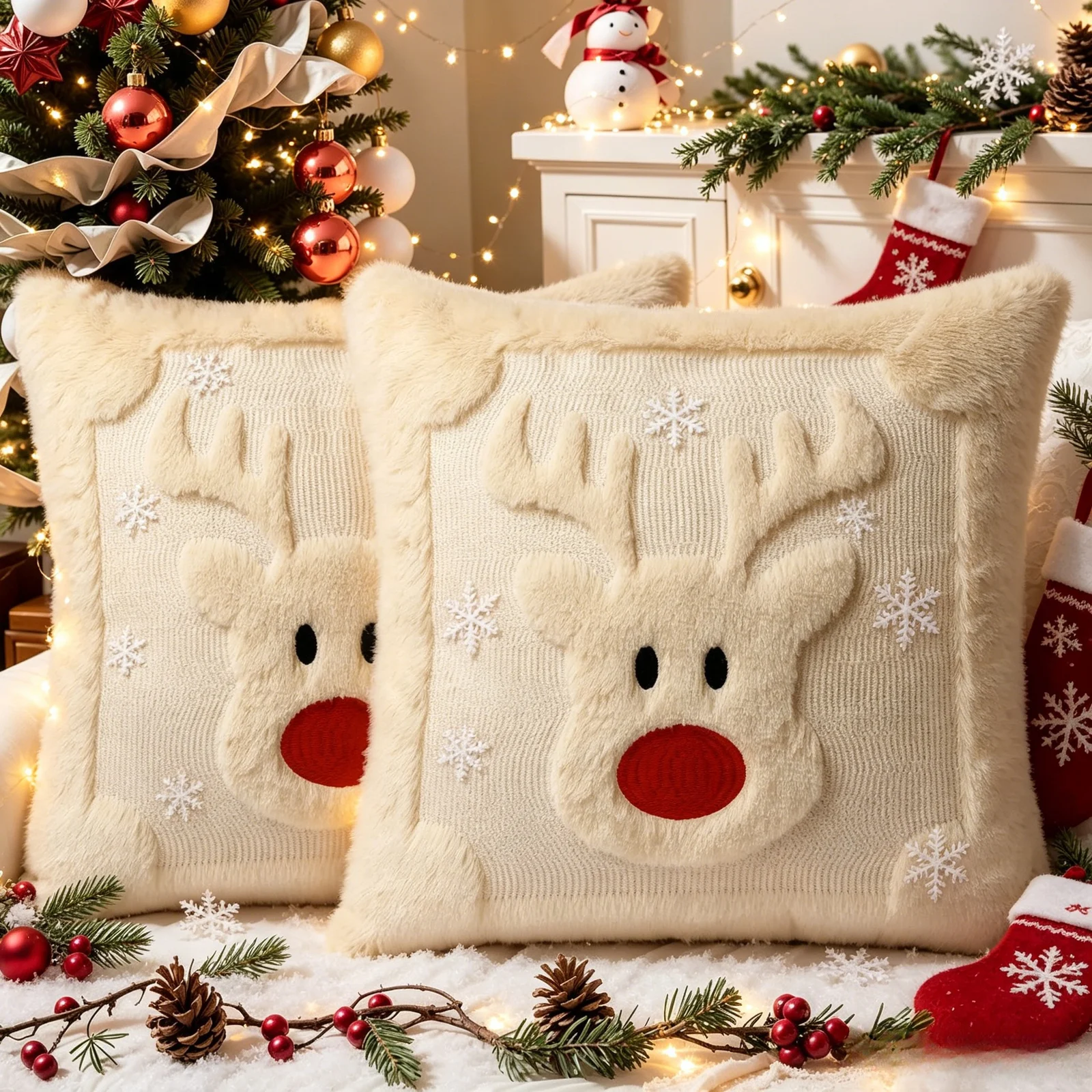 Christmas Throw Pillow Covers Set Of 2, 18 X Inch Soft Plush Faux Fur, Santa Claus… — variant image
