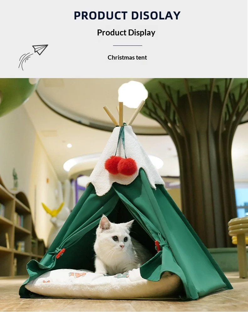 Christmas Tree Pet Bed, Thick Warm Semi-enclosed Winter House For Cats & Dogs — image 4