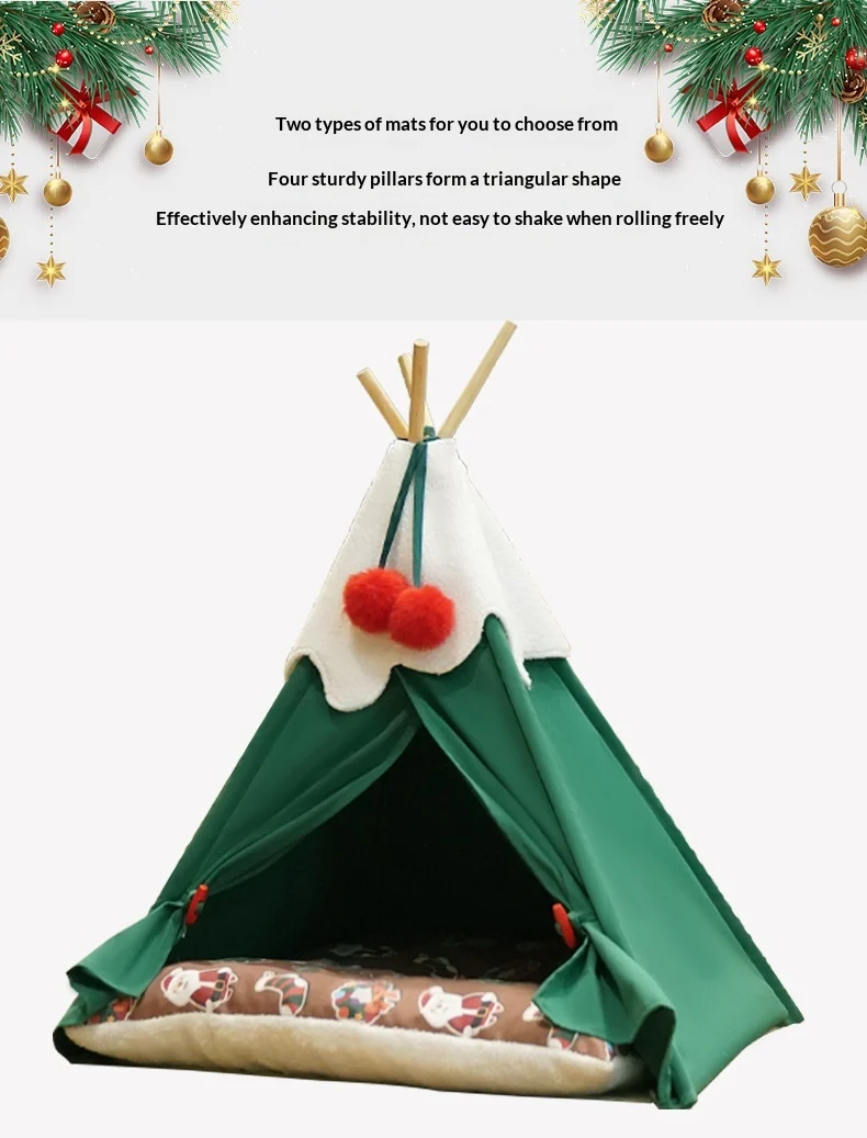 Christmas Tree Pet Bed, Thick Warm Semi-enclosed Winter House For Cats & Dogs — image 5