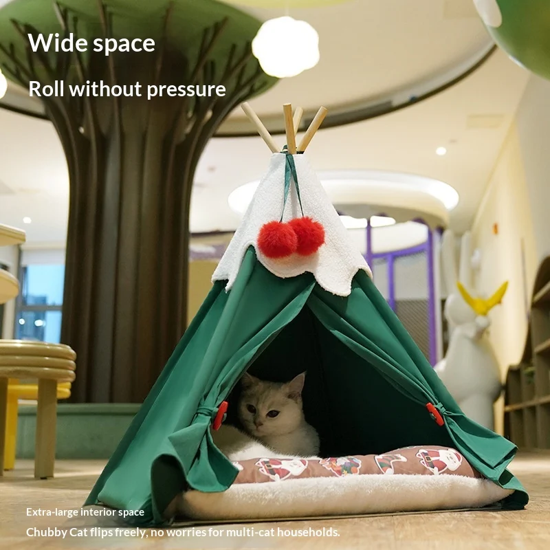 Christmas Tree Pet Bed, Thick Warm Semi-enclosed Winter House For Cats & Dogs — image 7