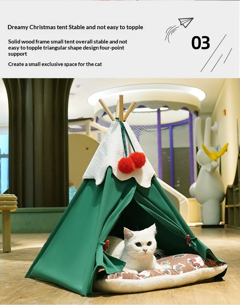 Christmas Tree Pet Bed, Thick Warm Semi-enclosed Winter House For Cats & Dogs — image 2