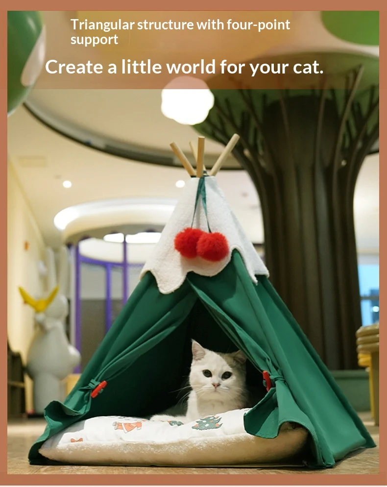 Christmas Tree Pet Bed, Thick Warm Semi-enclosed Winter House For Cats & Dogs — image 6