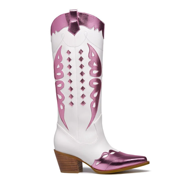 Chunky-heeled Pointed-toe Western Boot With Color-block Embroidery — image 3