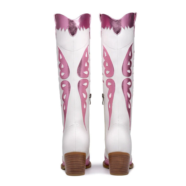 Chunky-heeled Pointed-toe Western Boot With Color-block Embroidery — image 5