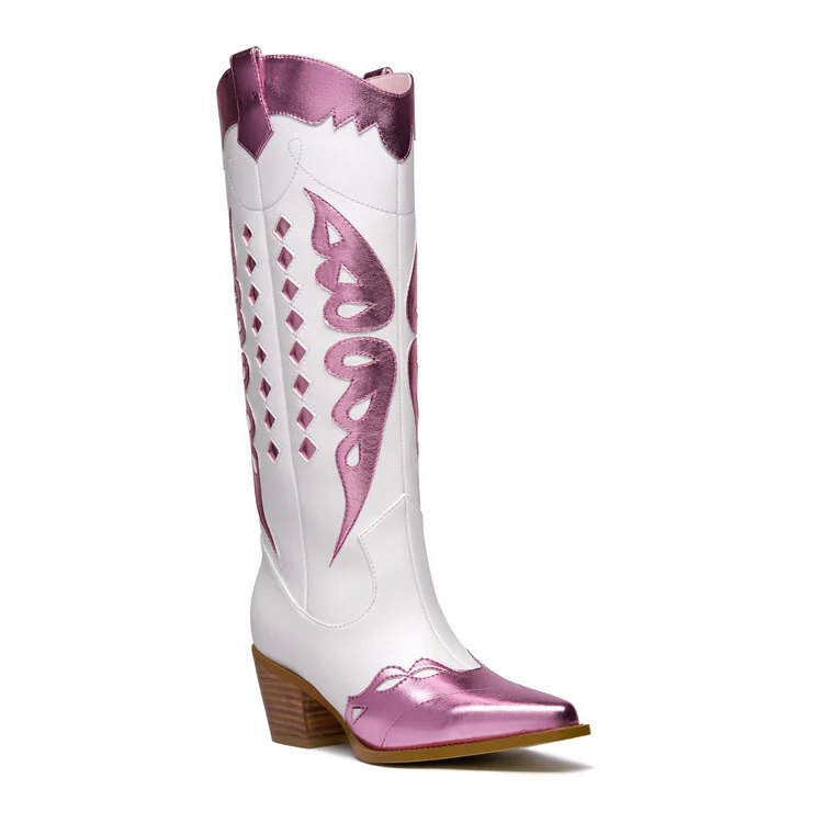 Chunky-heeled Pointed-toe Western Boot With Color-block Embroidery — image 4