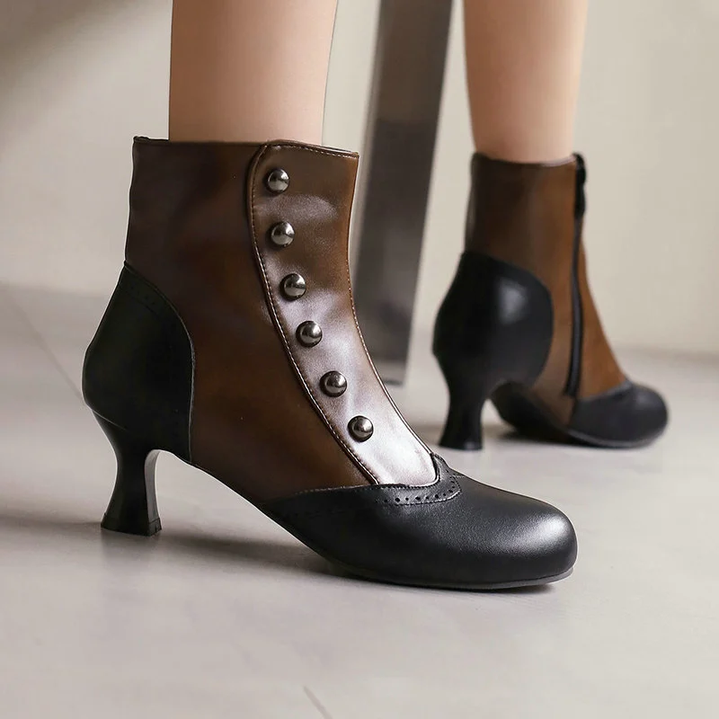 Color-block Block-heeled Ankle Boots With Side Zippers — image 8